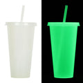 Halloween-themed luminous plastic straw cup with a 720ml capacity on a white background.