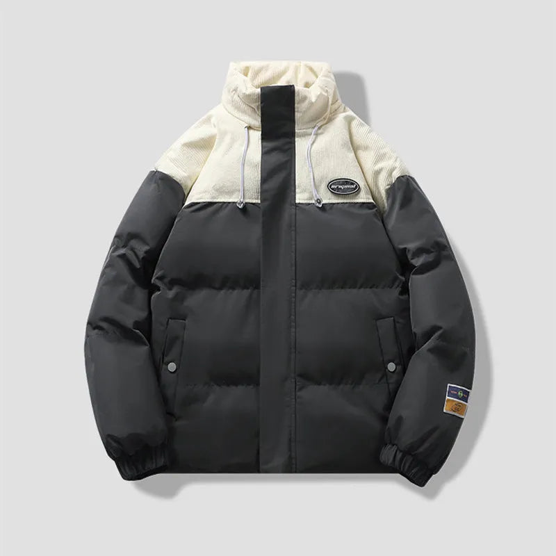Men's winter coat with stand-up collar in khaki, loose fit thickened polyester fiber outerwear
