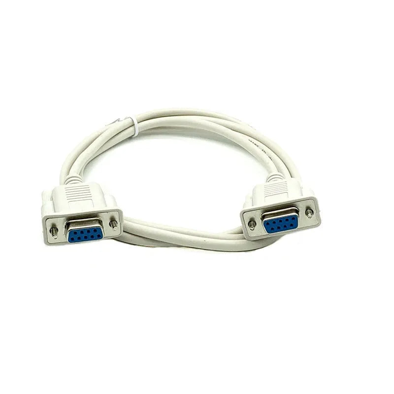 RS232 female to female cross-over serial cable with DB9 connectors, 1.5 metres long, milky white