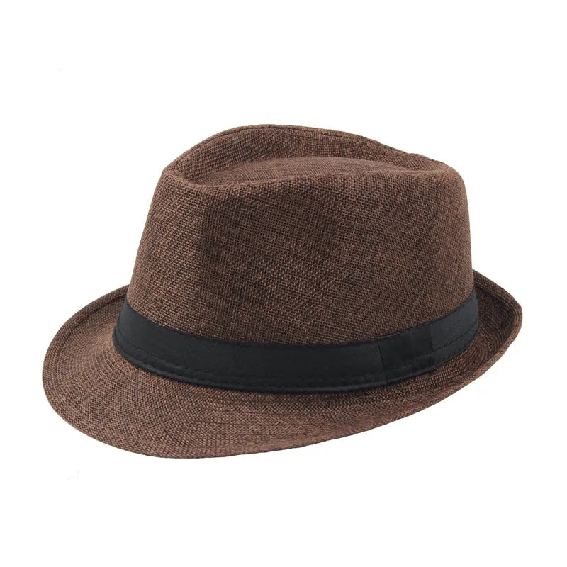 Fashion Personality Linen Top Hat for Men in beige, 58cm jazz hat with cotton-linen blend fabric