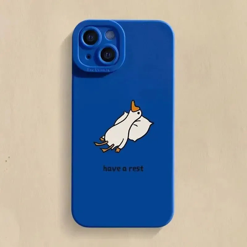 Creative cartoon duck design silicone phone case for Apple iPhone in black, white, or blue colours