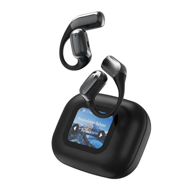 A16 wireless Bluetooth translation headphones with digital display, ear-mounted PC ABS design, Black or Skin Colour