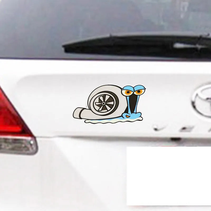 White cartoon snail reflective sticker for car bumper decoration measuring 12cm by 8cm