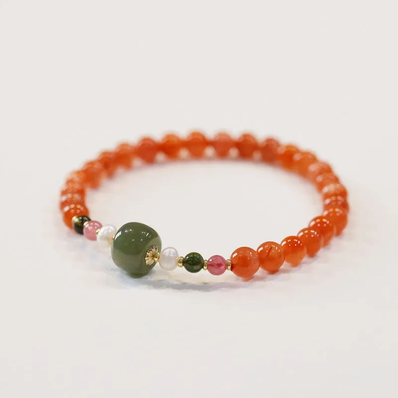 Natural Sichuan cherry red south red agate bracelet with round beads in ethnic retro style