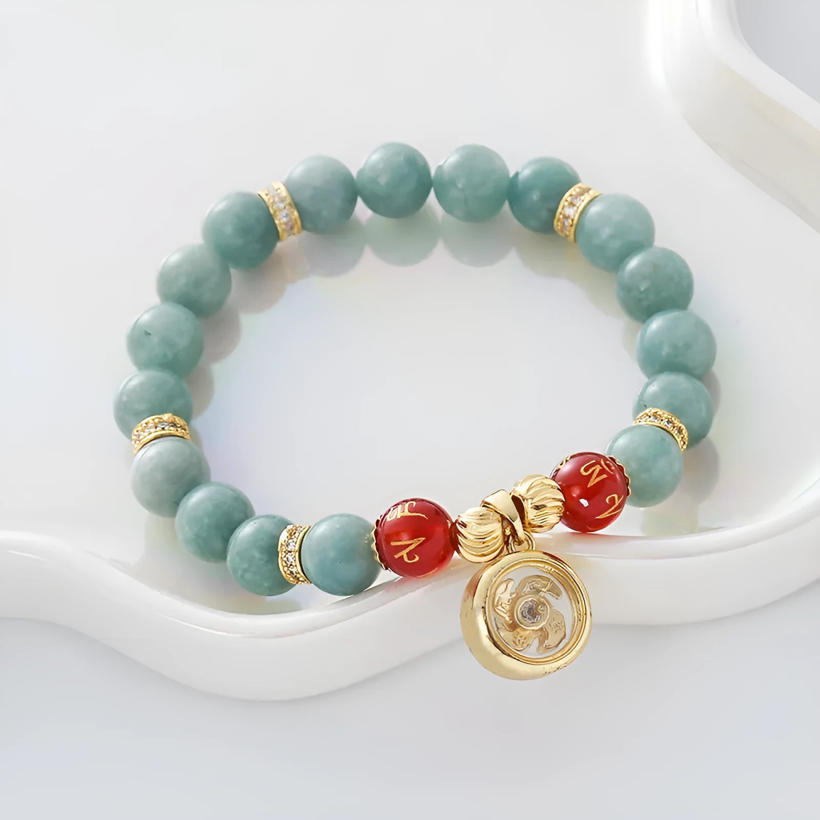 Natural agate lotus seedpod bracelet with jade colour electroplated finish on wrist