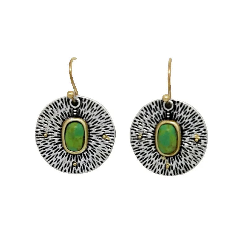 Turquoise colour separation earrings with antique silver electroplated finish on alloy