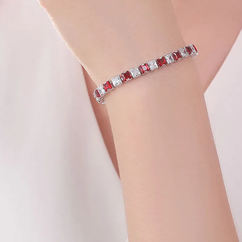 Electroplated real platinum square diamond women's bracelet with zircon stones in gang drill setting.