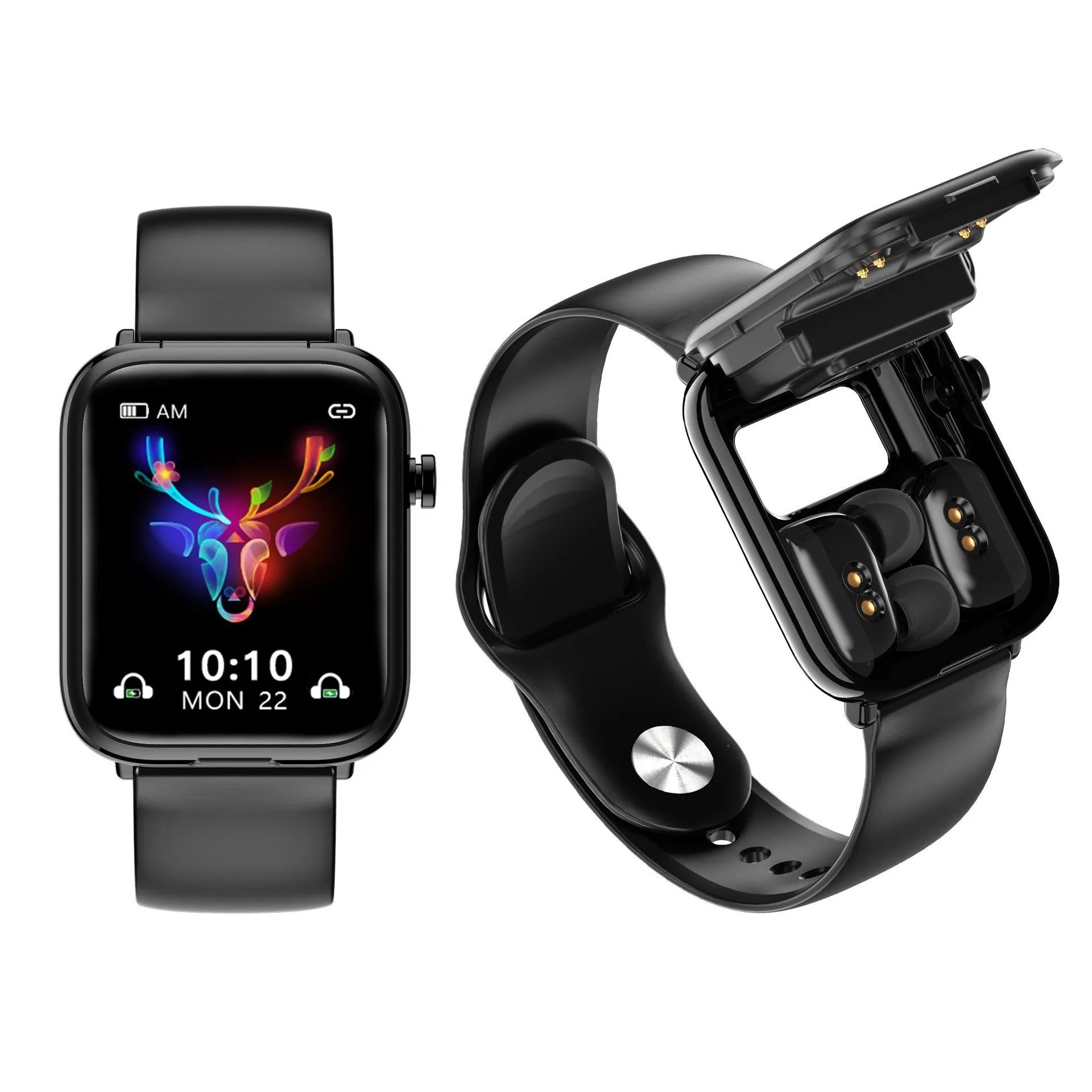 Black all-touch smart Bluetooth headset watch with 1.69-inch screen on wrist