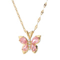 Titanium steel necklace with pink diamond butterfly pendant on O chain, anti-fade jewellery for women
