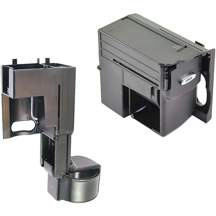 Black plastic Mercedes-Benz cup holder bracket with OEM part number 2116800014.