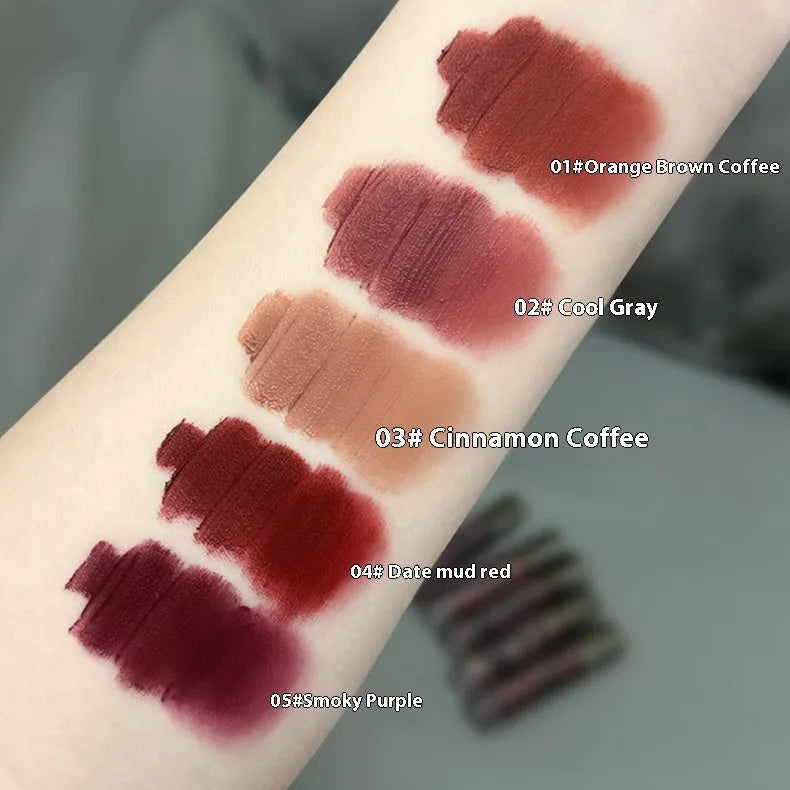 Lava Secret Matte Lip Mud lipstick in five colour shades with white no stain cup technology
