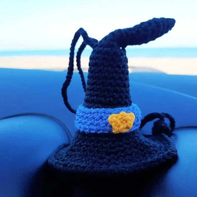 Hand-woven plush automobile hanging ornament with cartoon design for car interior decoration