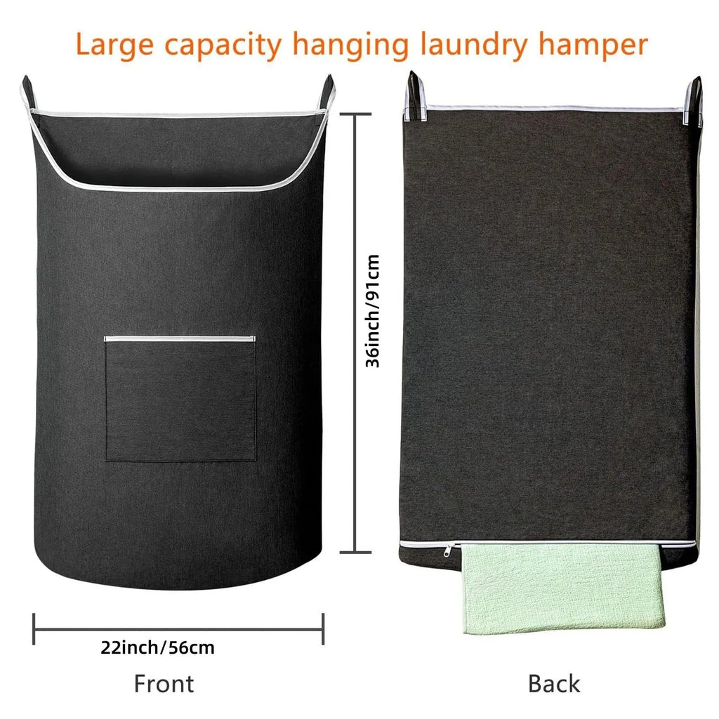 Large hanging laundry bag polyester black or gray behind door storage for dirty clothes with hook