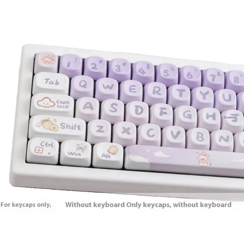 PBT gradient purple keycap set with custom Coeco rabbit illustration for mechanical keyboards.