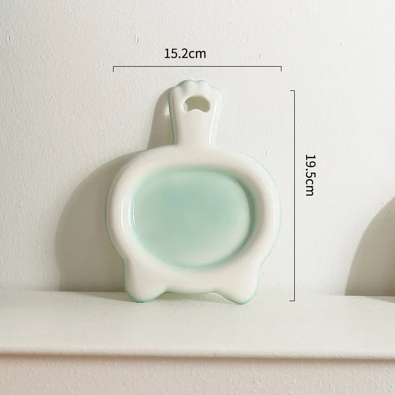 Ceramic cat bowl in blue colour with shallow dish design for pet feeding