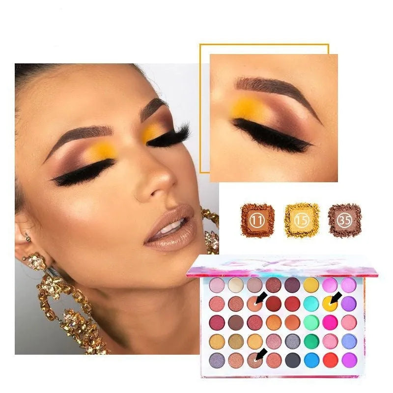 Shimmer matte multi-color combination eye shadow palette with twelve shades including purple, blue, black, sky blue, caramel, and red