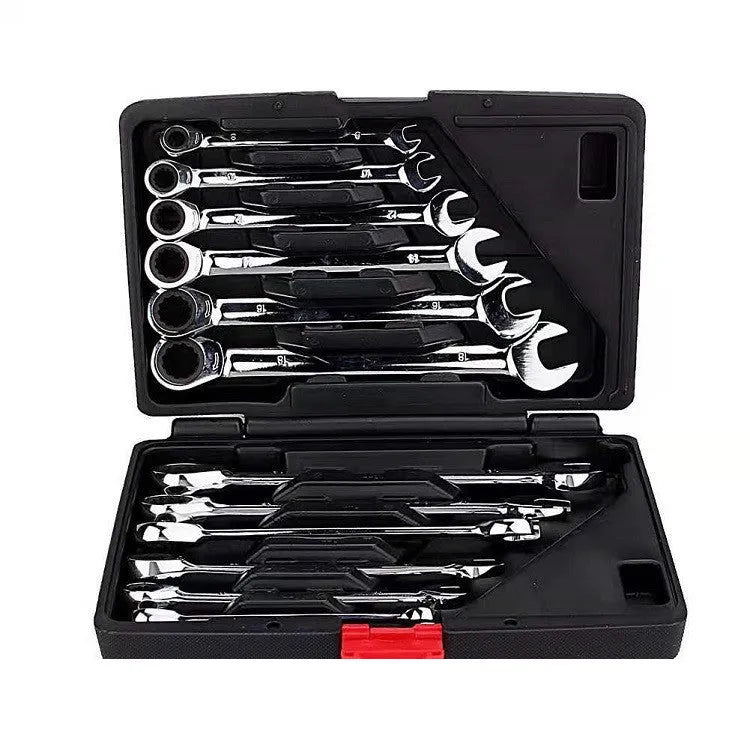 12-piece dual-purpose ratchet wrench set metric 8-19mm with nickel-plated 40CR steel movable and fixed heads
