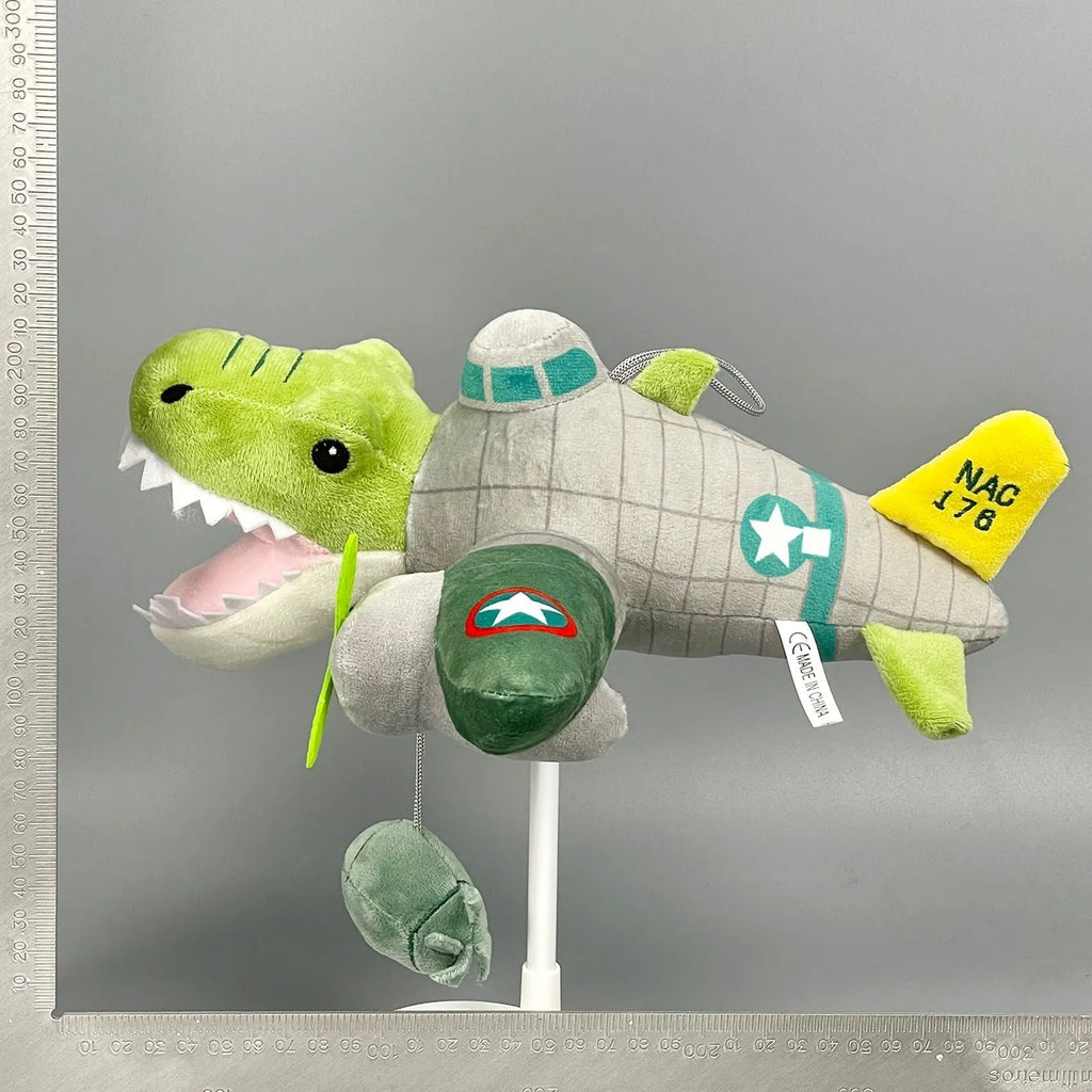 Shark figurine plush toys collection showing shark running shoes, orange muscle men, and cactus elephant designs