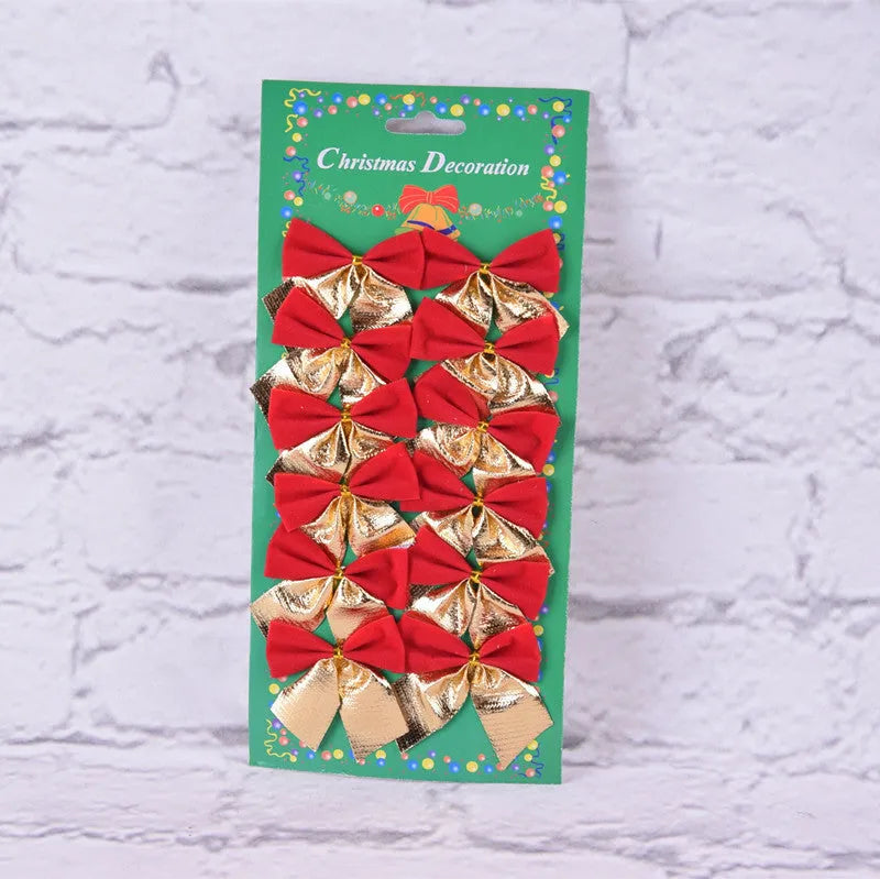 5 cm polyester Christmas bow ornament in metallic red gold colour