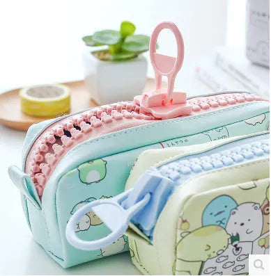 Creative simple cute corner animal pencil case in leather with colour options cats dogs fruit