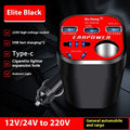 200W car inverter converting 12V/24V to 220V with USB, Type-C, and cigarette lighter expansion port