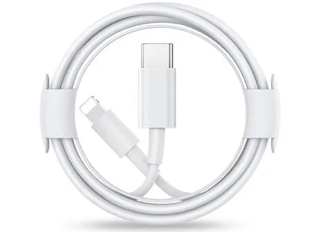 Grey Apple Lightning charging cable with 20W fast charge, shown in different lengths.