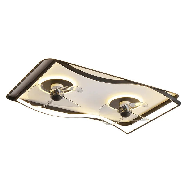 Modern black ceiling fan with integrated light in round, square, and annular styles.