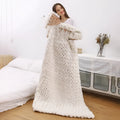 White hand-woven wool and chenille blanket, 100 x 200cm, 6cm thick, Nordic coarse yarn throw