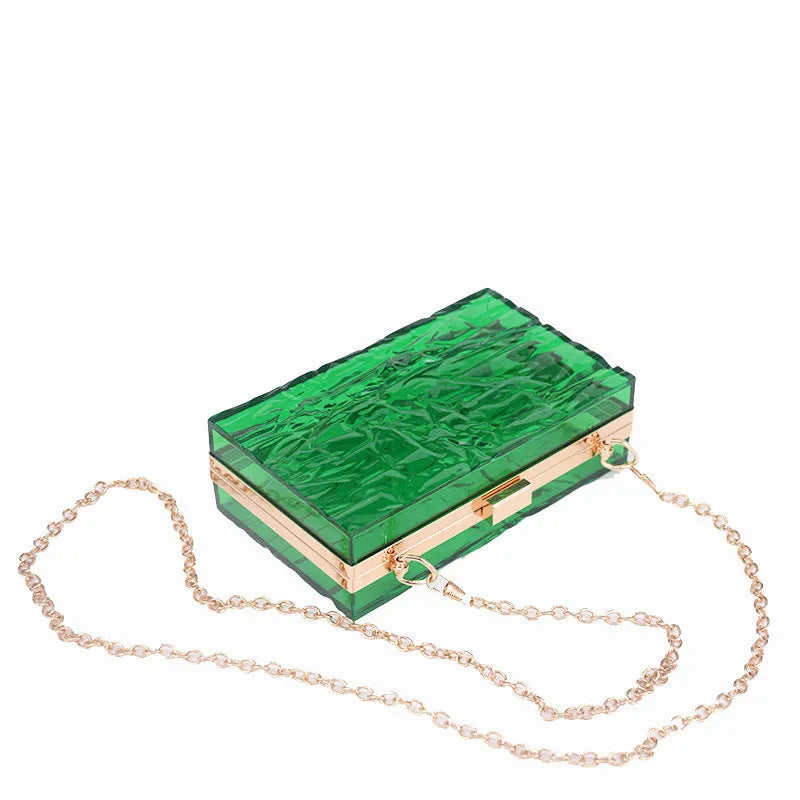 New Transparent Fashion Acrylic Bag For Women Hard Clear Acrylic Handbag 18x11x5cm Shoulder Bag With European Chain Resin Necklace In Transparent Blue Green Gray Purple Orange Red Tea Colours