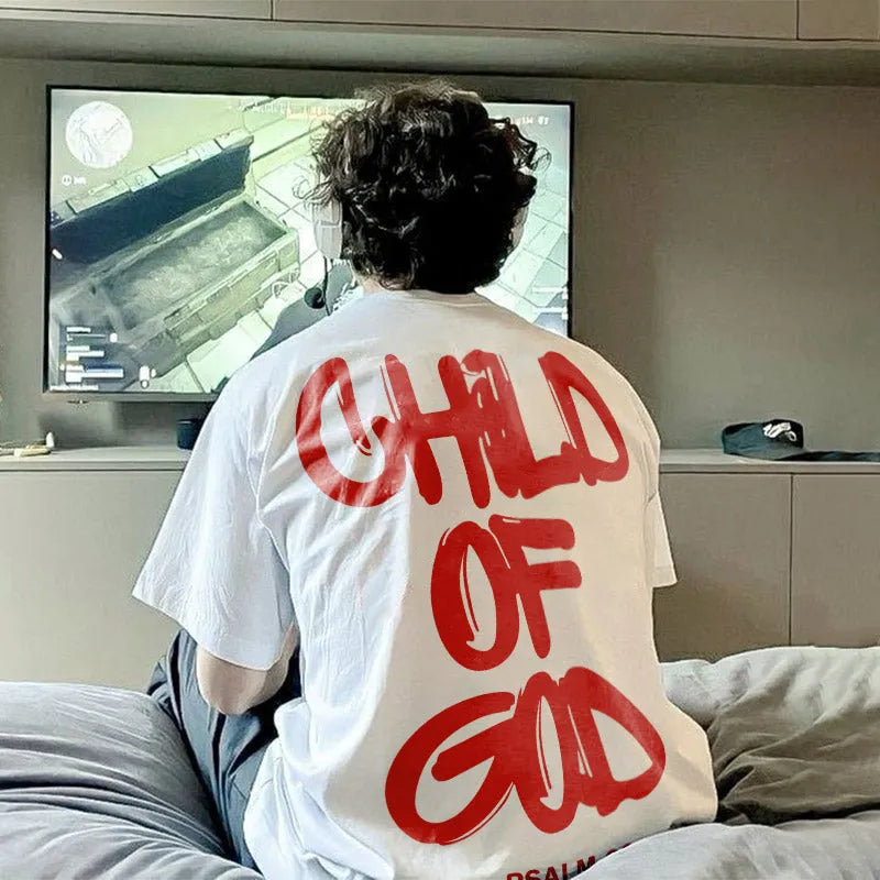 Child Of God print T-shirt in casual style, 100% polyester, round neck, short sleeves, summer top