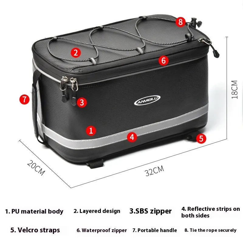 Black waterproof PU leather bicycle equipment bag with 12 litre capacity for car transport