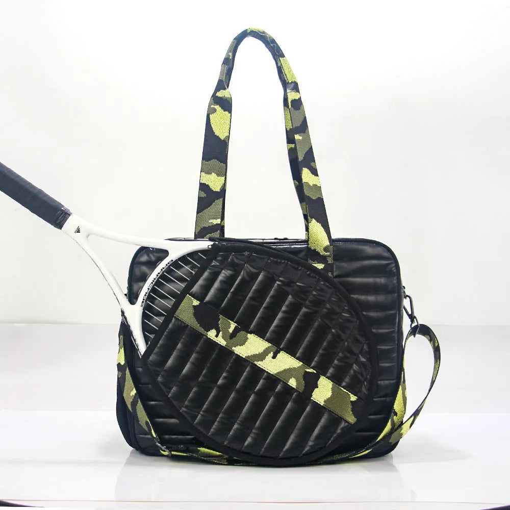 Fashion tennis racket bag in diving cloth, horizontal square shape, hand-carry crossbody shoulder pack, multiple colour options