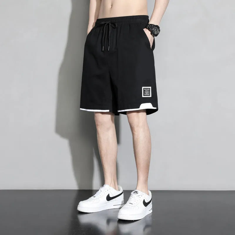 Cotton mid-waist shorts for boys in black, available in plus sizes from M to 8XL.