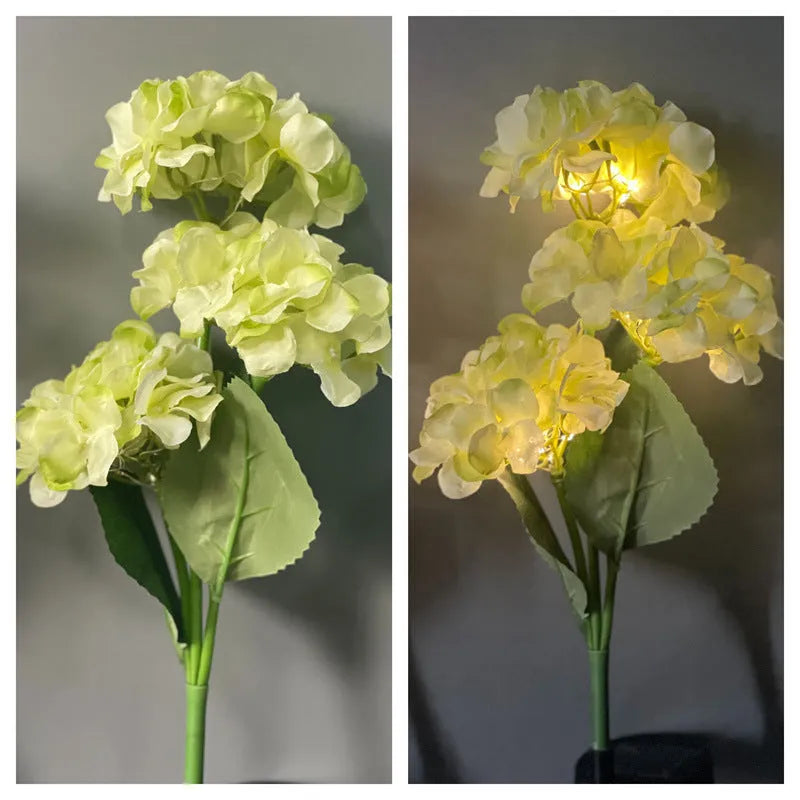 Solar hydrangea garden decorative light in floral design with rubber construction for outdoor placement
