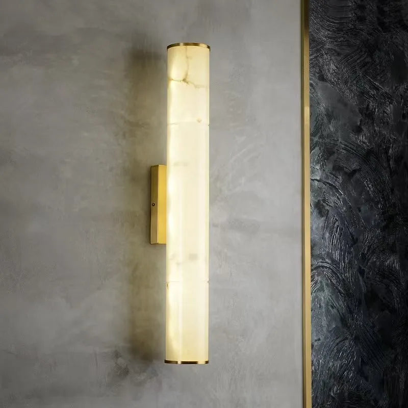 Luxury marble wall lamp with warm light, 50cm by 6cm, Black or Copper metal finish, for living room or bedroom