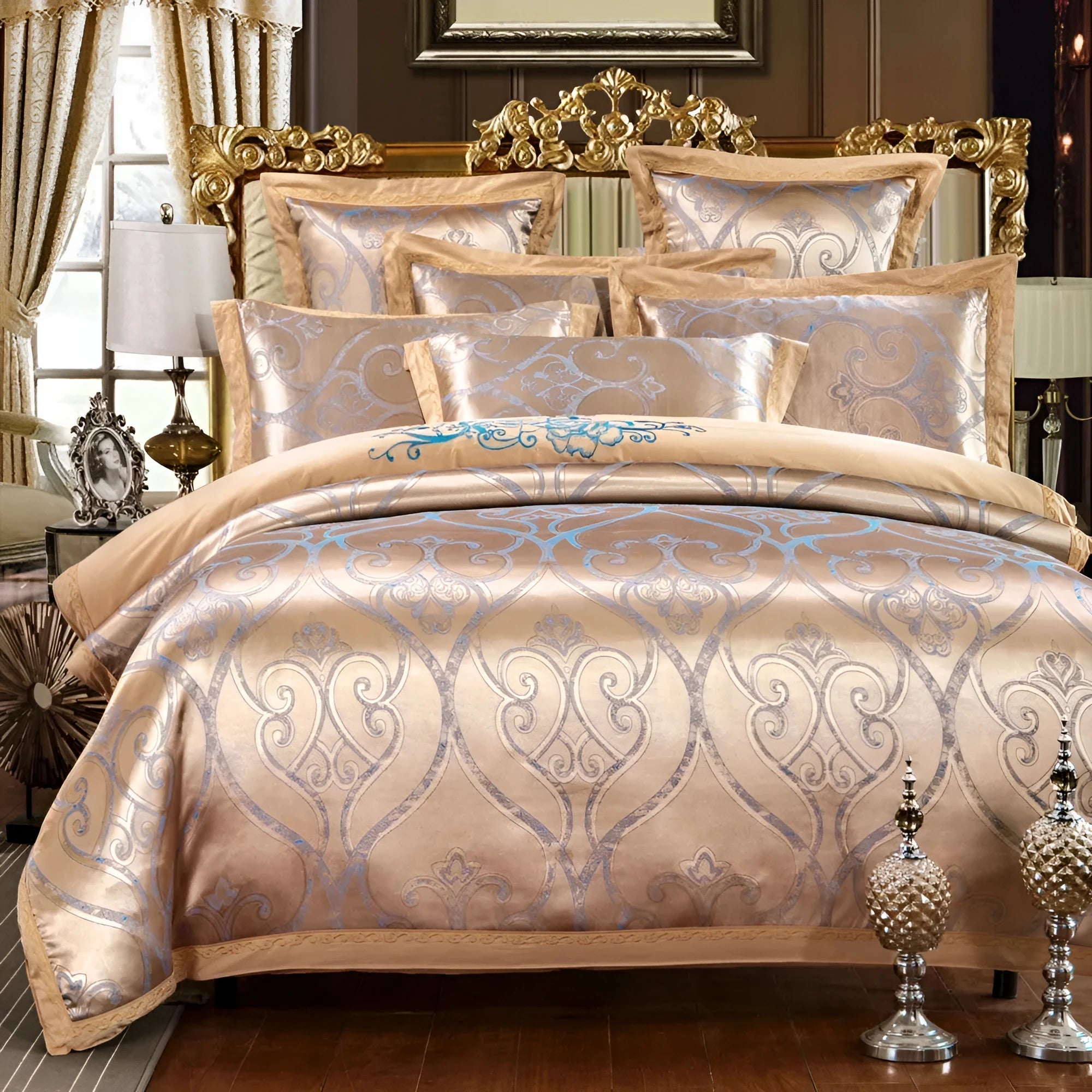 European style jacquard cotton embroidery quilt cover set in flower colour, sheet type, for 2.0m bed