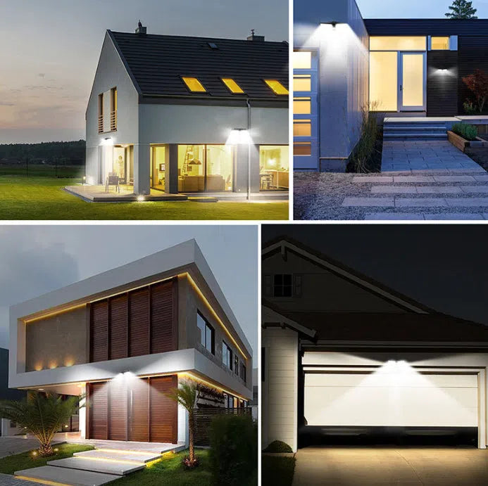 Outdoor solar light decoration 100LED wall lamp with IP65 waterproof design on a garden fence