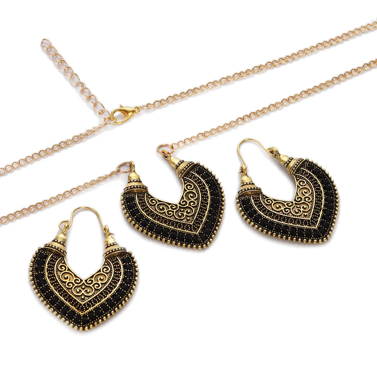 Heart-shaped rope winding earrings and necklace set with electroplated alloy pendants in six colours