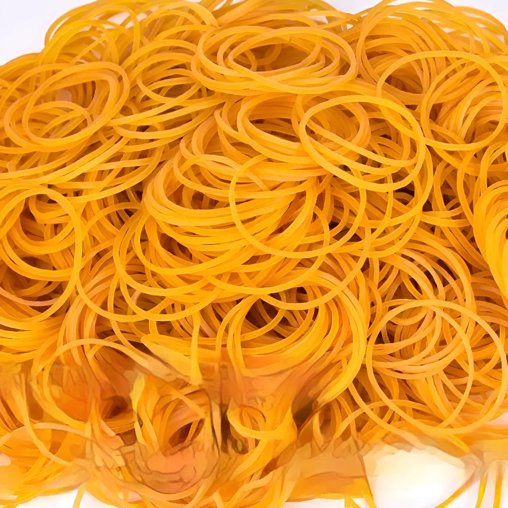 500g pack of assorted size yellow rubber bands for bundling and organisation