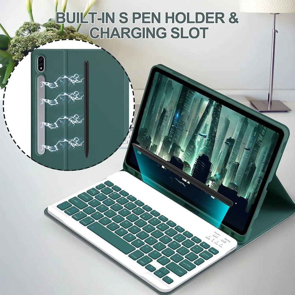 Samsung Galaxy Tablet protective case with Bluetooth keyboard and charging mouse in six colour options