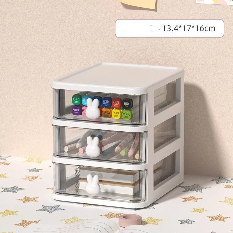 Pink rabbit cartoon desktop storage box with 4L capacity PP plastic drawer-type organizer for children's hair clips