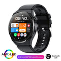 Black and silver smartwatch with silicone strap showing a heart rate monitoring display on its touchscreen.
