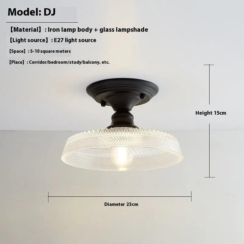 American retro-style single-head wall or ceiling lamp with clear glass cover for hallway lighting