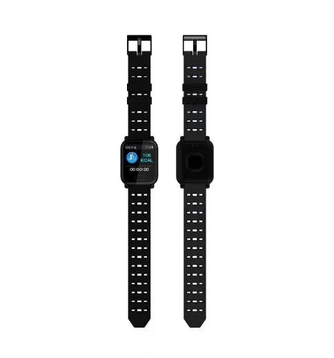 A6 smart bracelet with colour screen and silicone strap shown in blue, black, and orange colours.