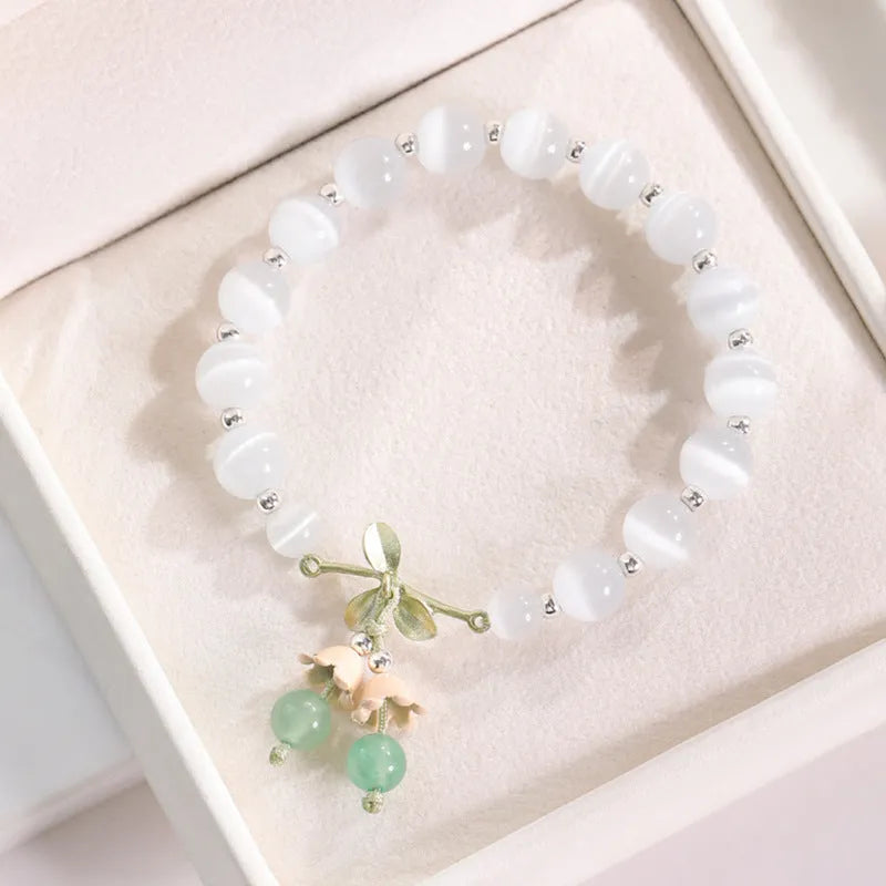 Electroplated opal cat's eye stone beaded bracelet with diamond-shaped beads for women in multiple colour variations