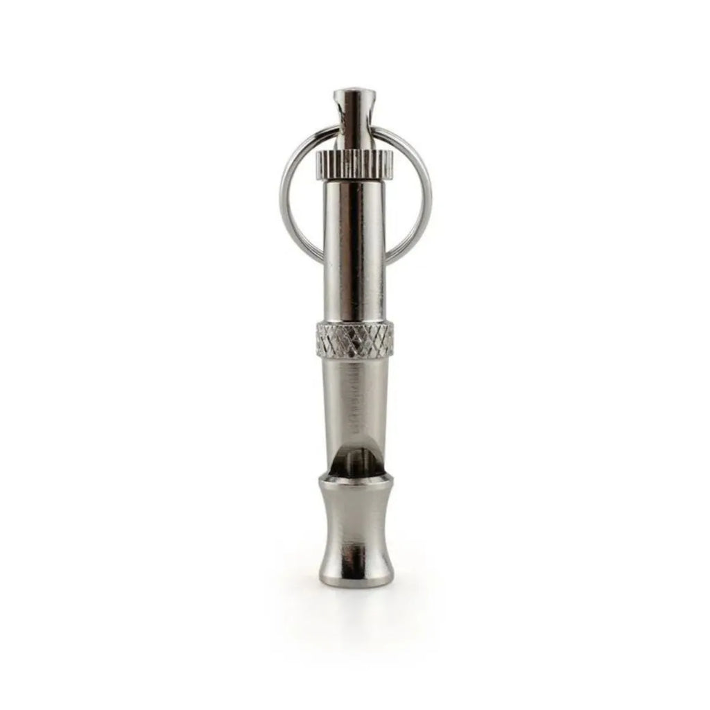 Metallic ultrasonic adjustable dog whistle for training and barking control