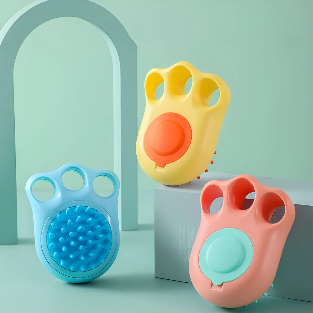 Cat claw shaped bath brush with soft silicone bristles for pet massage and cleaning