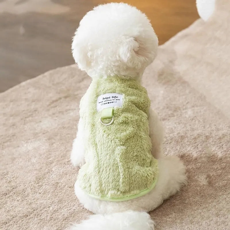 Two-legged dog winter coat in blue, green or yellow, cotton vest with heart pattern, sizes XS to XXL