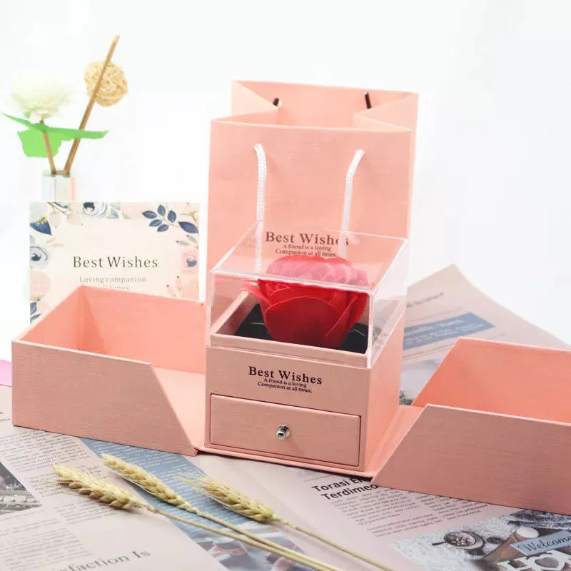 Valentine's Day gift box with plastic eternal flower in blue, green, grey, or pink colour options