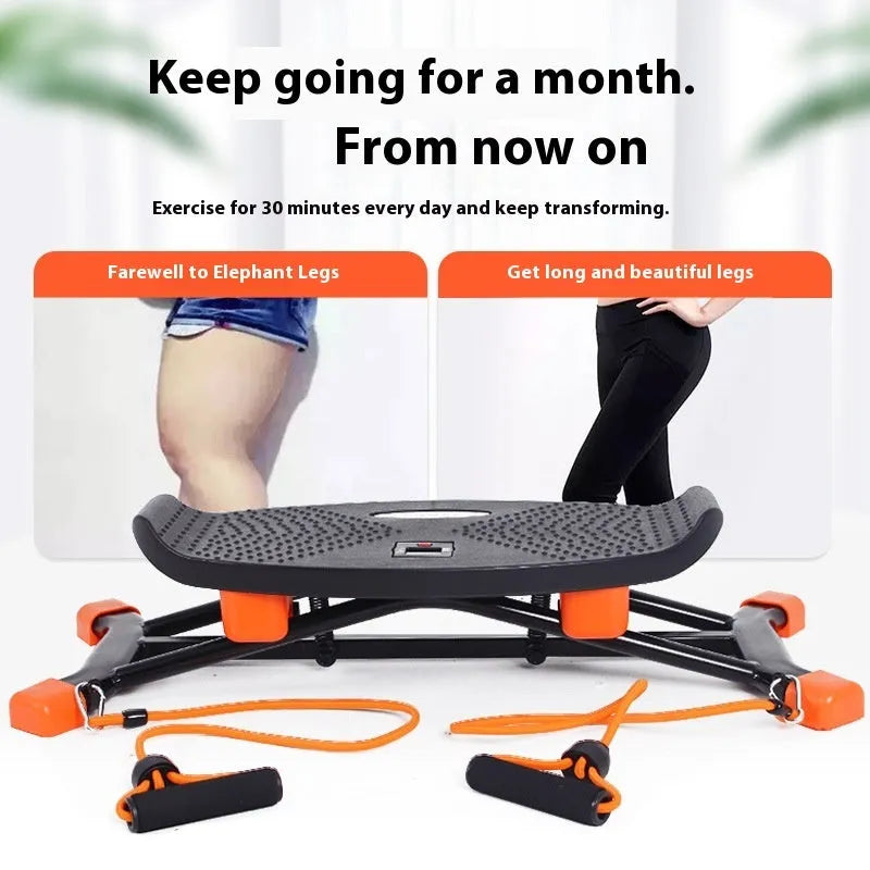 Black mini indoor skiing exercise machine with elastic hand straps, compact home cardio equipment.